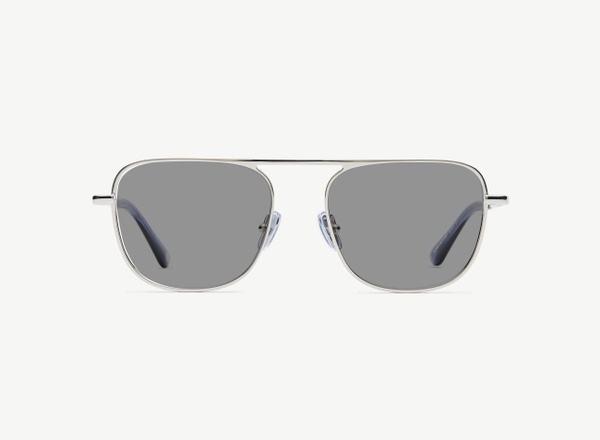 Front view of a pair of eyeglasses called the Pioneer in Silver