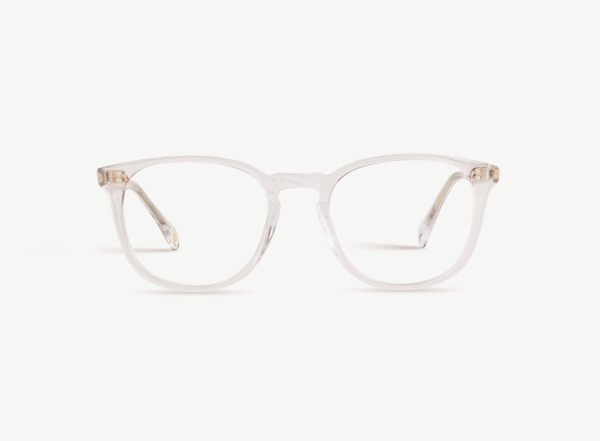 Front view of a pair of eyeglasses called the Pal in Crystal
