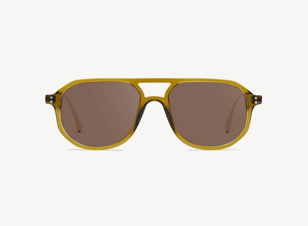 Front view of a pair of eyeglasses called the Explorer in Olive