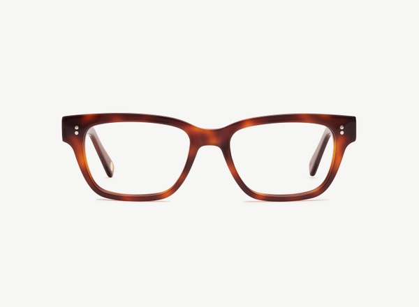 Front view of a pair of eyeglasses called the Exec in Cognac