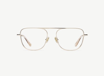 A pair of eyeglasses called the Pioneer in Gold colour