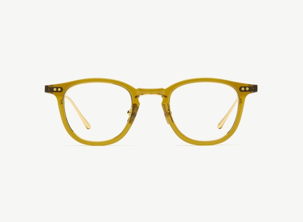 Front view of a pair of eyeglasses called the Critic in Olive