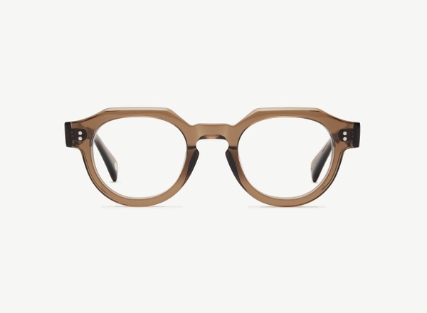 Front view of a pair of eyeglasses called the Pathfinder in Cocoa