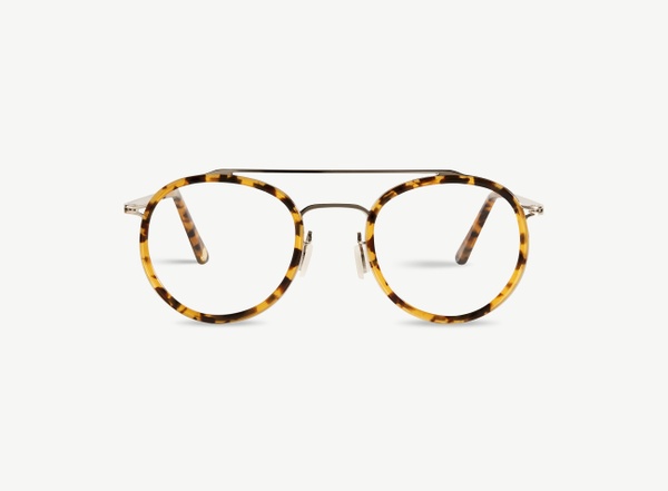 Front view of a pair of eyeglasses called the Player in Brandy