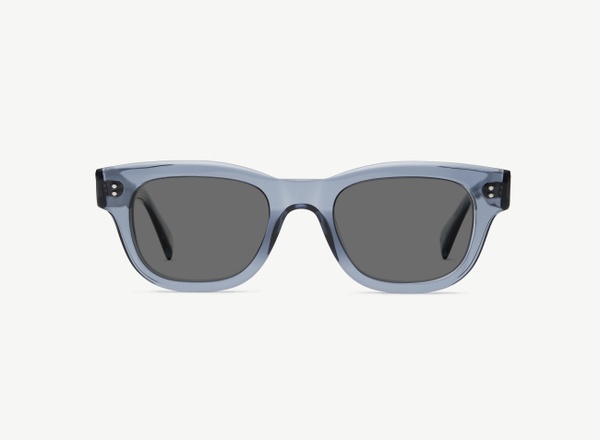 Front view of a pair of eyeglasses called the Navigator in Denim