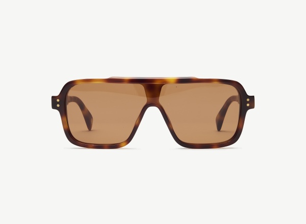 Front view of a pair of eyeglasses called the Rider in Tortoise