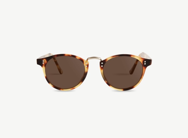 Front view of a pair of eyeglasses called the Saint in Camel