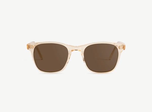 Front view of a pair of eyeglasses called the Bookworm in Peach