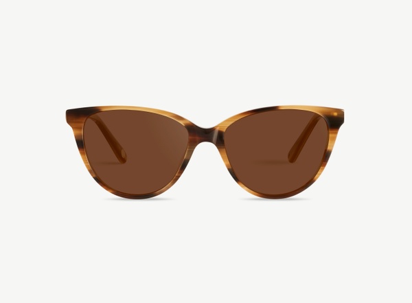 Front view of a pair of eyeglasses called the Cutie in Walnut