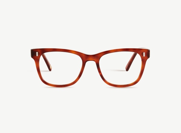 Front view of a pair of eyeglasses called the Actor in Amber