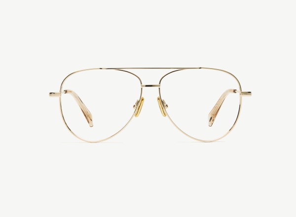 Front view of a pair of eyeglasses called the Soldier in Gold
