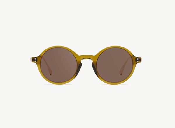Front view of a pair of eyeglasses called the Curator in Olive