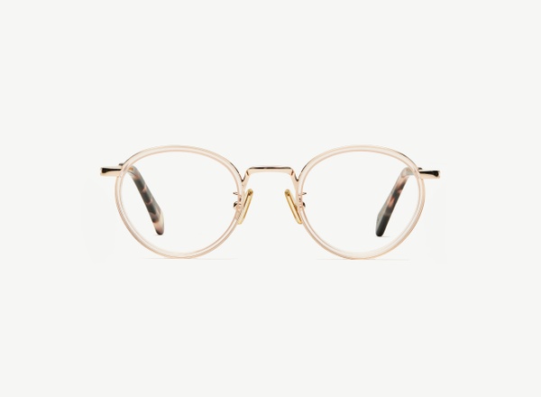 Front view of a pair of eyeglasses called the Author in Rose